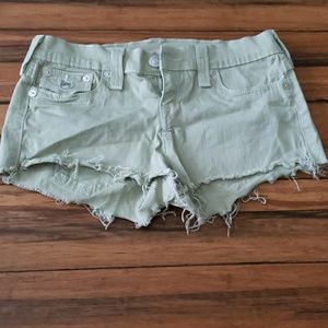 True Religion olive green short shorts